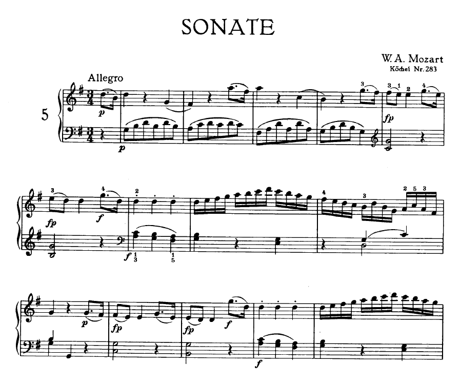 Mozart - Sonata in G nauka gry na fortepianie